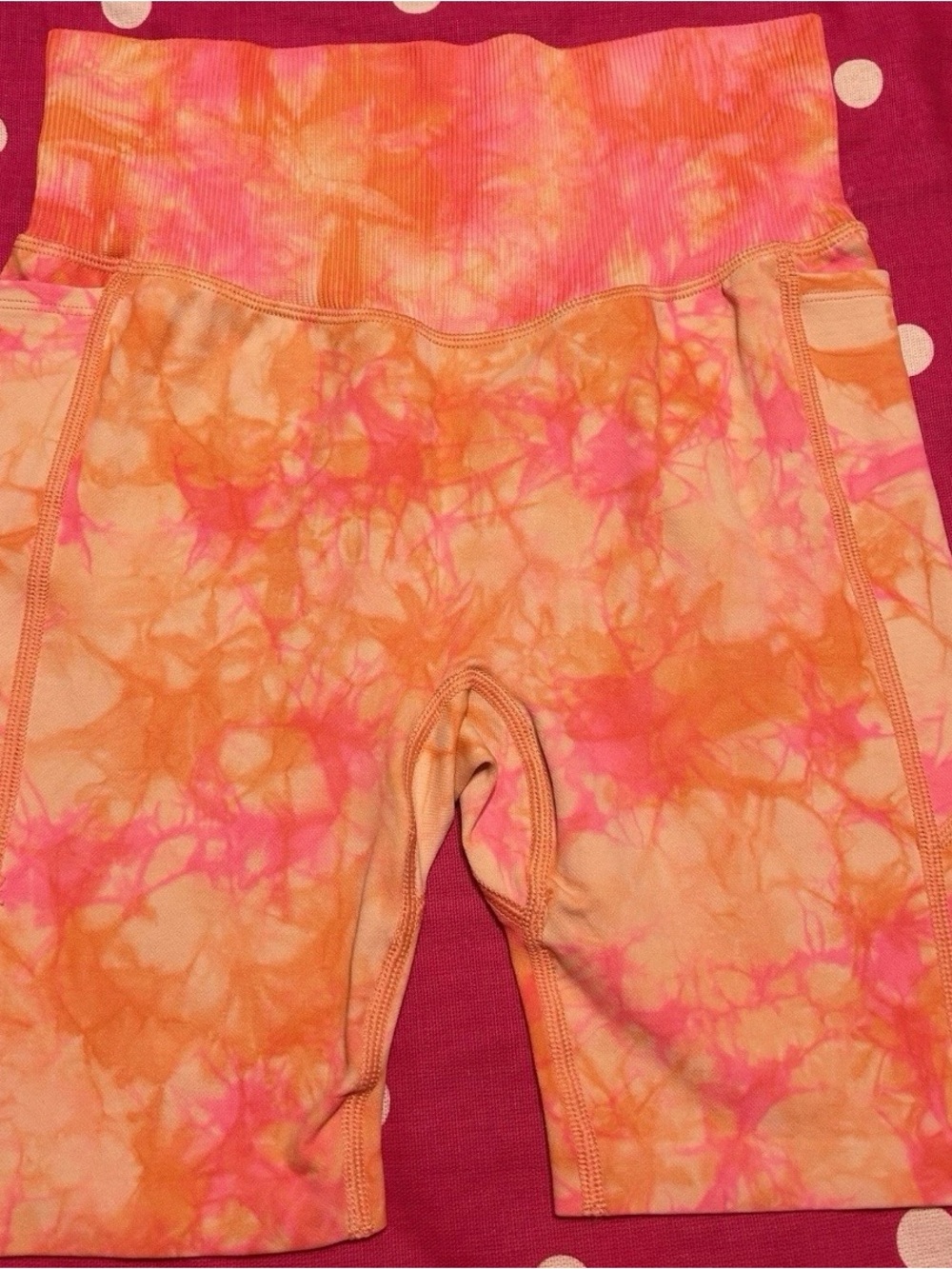 PINK Victoria's Secret Orange & Pink Tie-Dye High-Rise Bike Shorts